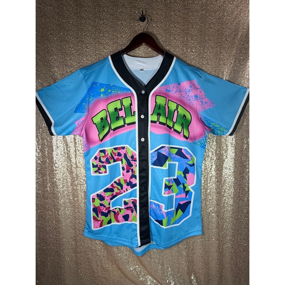 Fresh Prince Bel Air 23 Baseball Jersey Mens XL 90s Retro Graphic Blue Pink